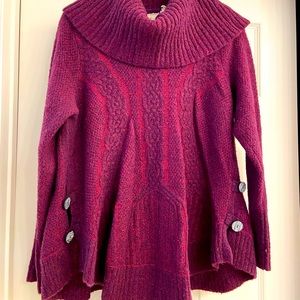 Anthropologie Angel Of The North Cabled Boucle Sweater in Magenta size L